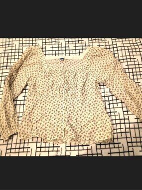 Old Navy Size Large Gold Foil 97% Cotton Floral Top New